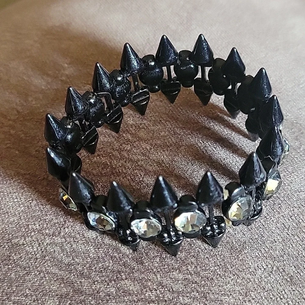 3/$30 Black Rhinestone Spike Goth Grunge Warrior Castlecore Stretch Bracelet